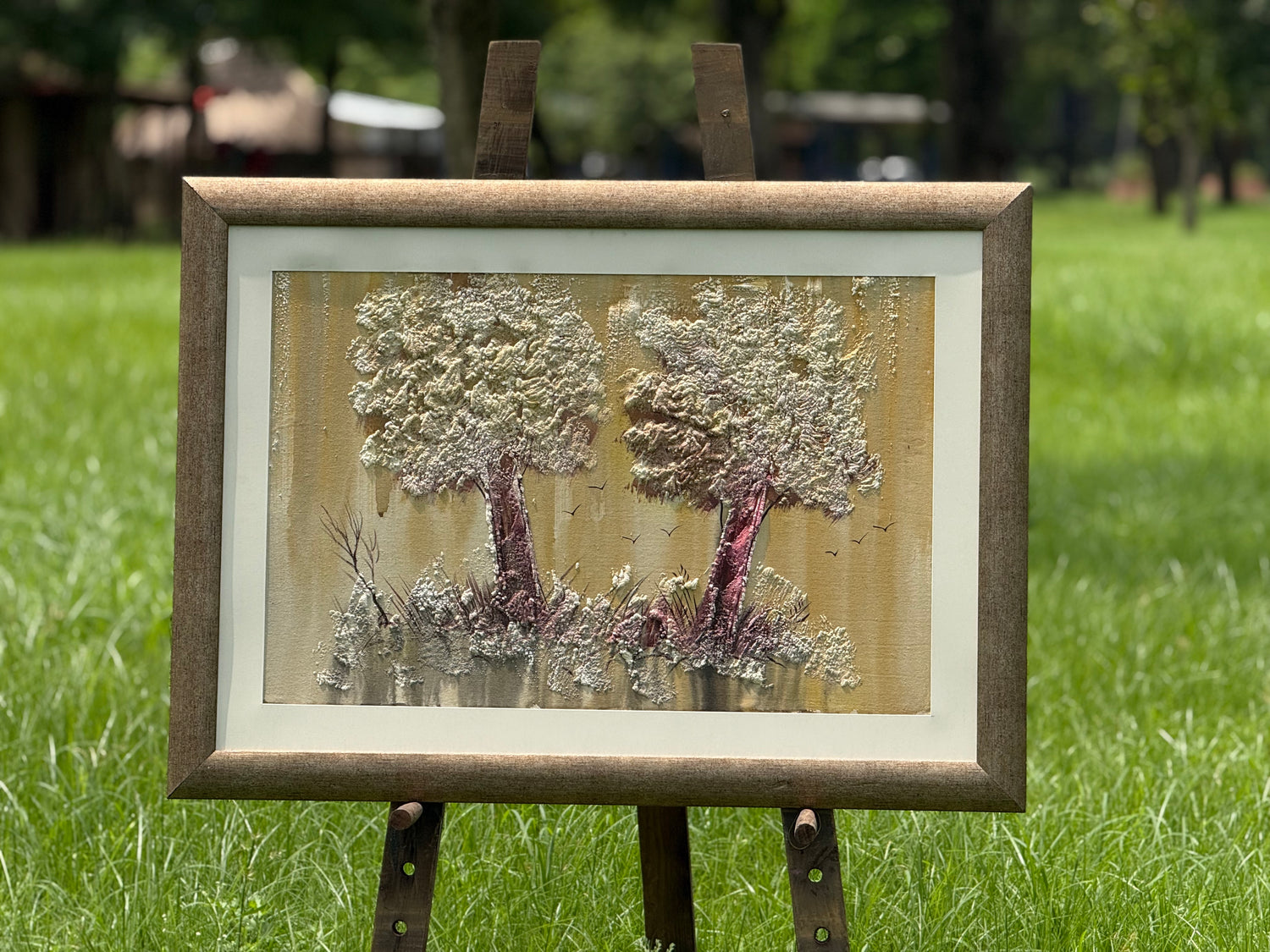 Twin Trunks of Time – Landscape Palette Knife by Professor's Gallery